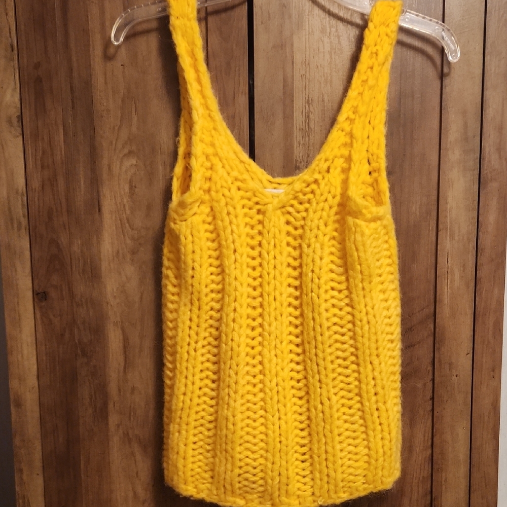 Zara Vibrant Yellow Crochet Alpaca-Wool Blend Tank Top Sweater